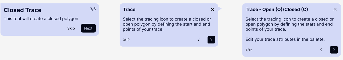 Three tooltip design iterations